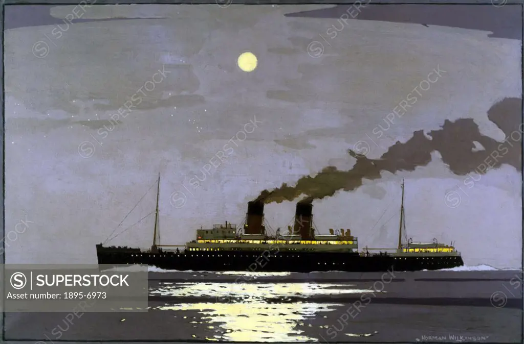 Original oil painting by Norman Wilkinson for a London Midland & Scottish Railway poster. Many British railway companies also operated ferry services....