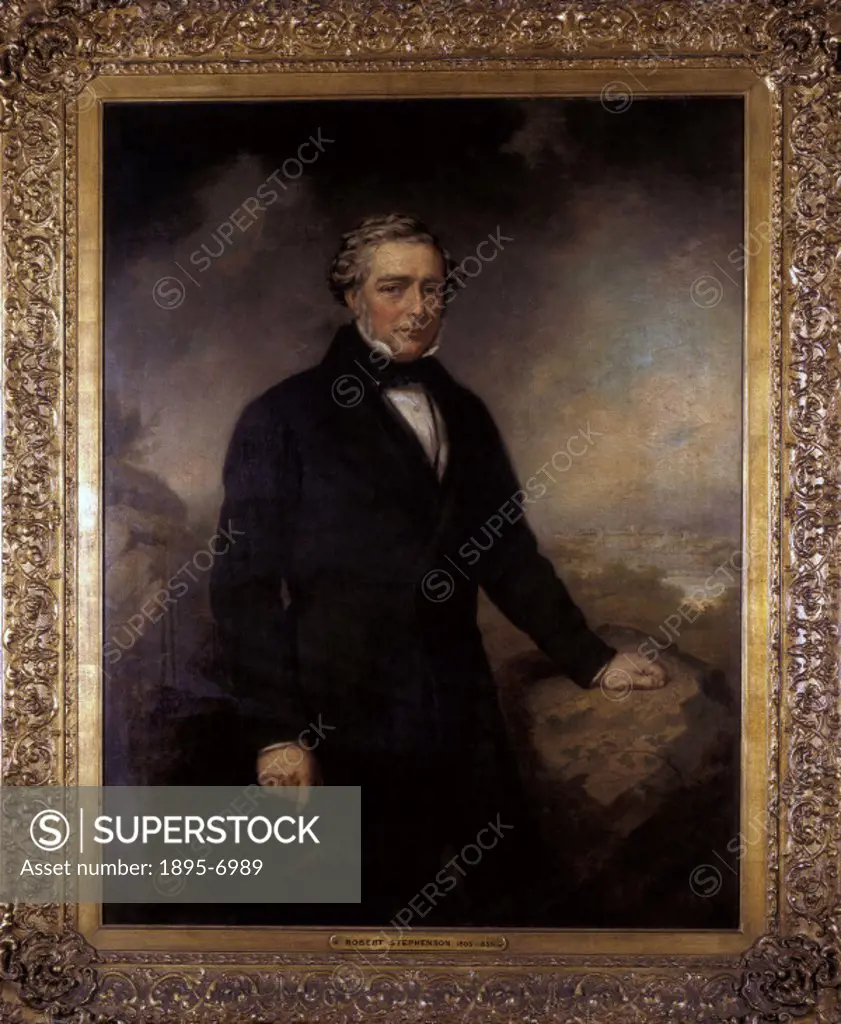 Oil on canvas painting of Robert Stephenson (1803-1859), English engineer and the son of George Stephenson (1781-1848), whom he assisted with the surv...