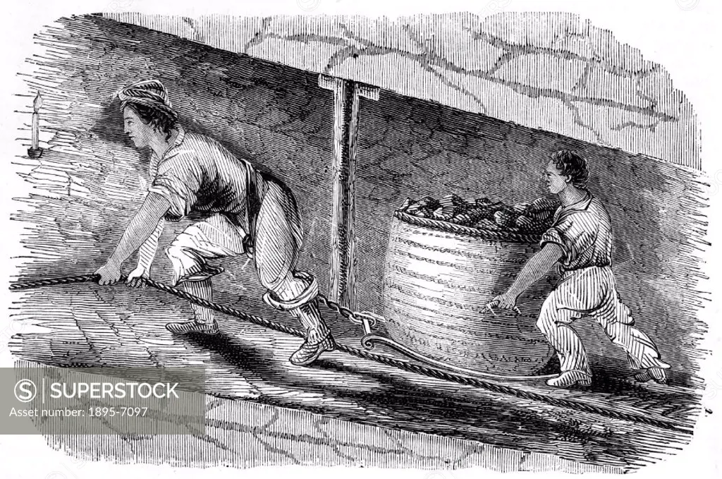 Illustration from the Report of the Children´s Employment Commission. Child labour was a feature of the Industrial Revolution, with children often mad...