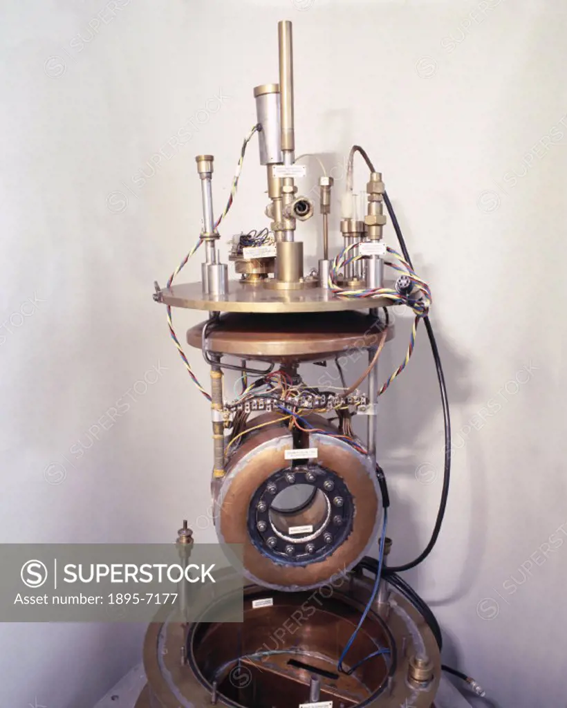 This bubble chamber, built for Imperial College in London, was used to study atomic particles. It contained liquid hydrogen at low temperature and hig...