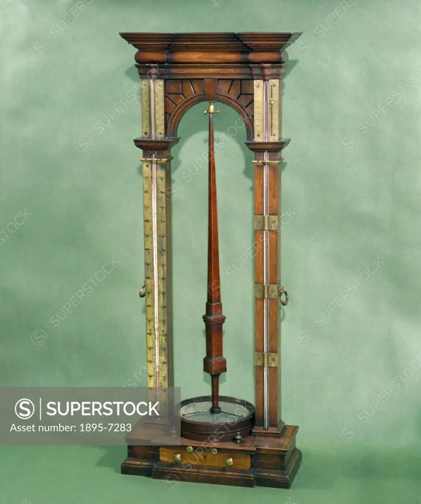 This combined barometer, thermometer and hygrometer was made by George Graham (1673-1751), the leading clockmaker of his day. Graham has signed the di...