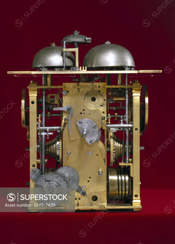 Detail of mechanism with case removed. Clocks of this type were being made in Innsbruck, Vienna, and in Augsburg and other parts of Germany during the...