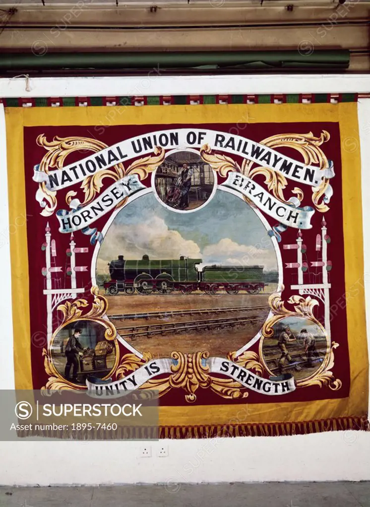 Hornsey branch banner for the National Union of Railwaymen, with the motto Unity is Strength’