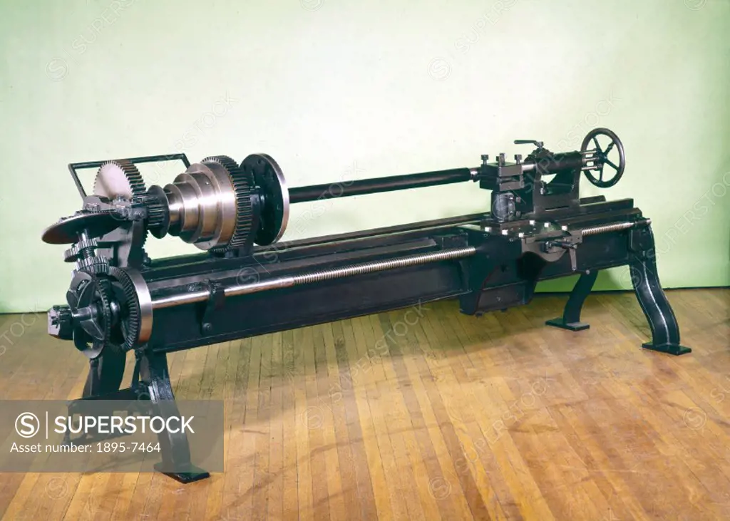 This lathe, built by Richard Roberts (1789-1864) has a self-acting saddle which slides directly upon the lathe bed, and is able to traverse its whole ...