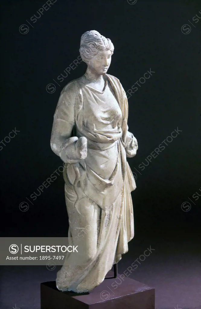 This white marble statuette of Hygeia, the Greek and Roman goddess of health personified, was found at Ostia, near Rome, Italy. Hygeia’ is derived fr...