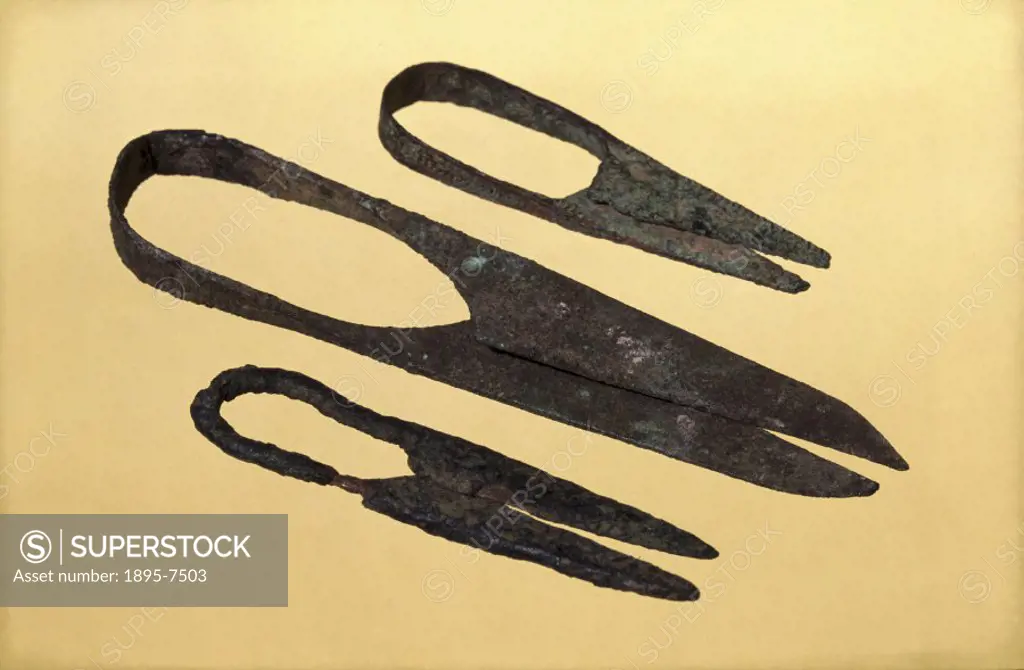 Three pairs of Roman surgical shears, 200-500 AD.