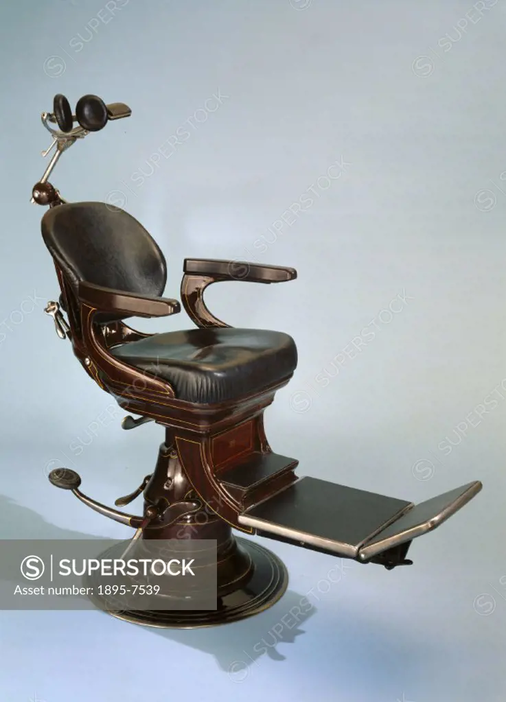 ´Dental chair made of iron and vulcanite, with padding and leather upholstery, hard moulded, made by the S S White Dental Manufacturing Company, Phile...