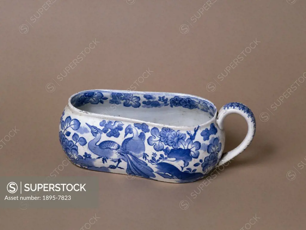 Spode china, blue design with birds and plants. Chamber pots were in use before the advent of toilets. The Spode factory was founded by Josiah Spode (...