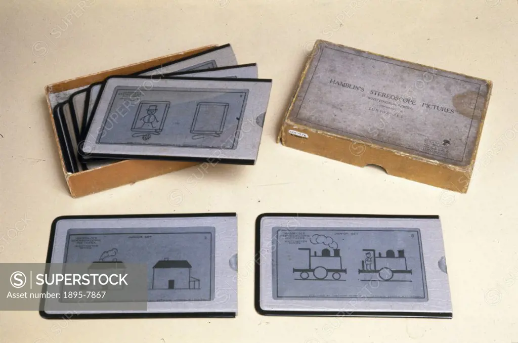 These cards, manufactured by Theodore Hamblin Ltd, England, were used for training an eye to share equally in the task of binocular vision, instead of...