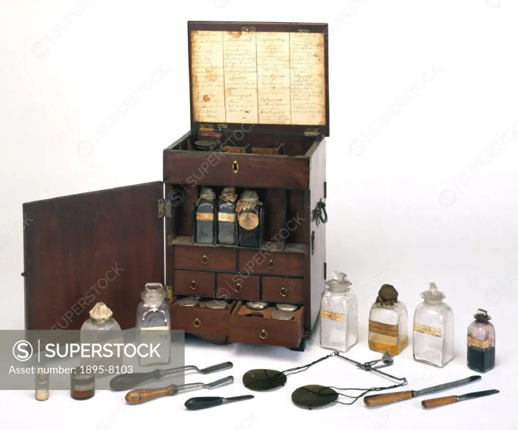Medicine chests of this type were popular in the 19th century. This example is complete with bottles and drawers of ointments and powders for the reli...