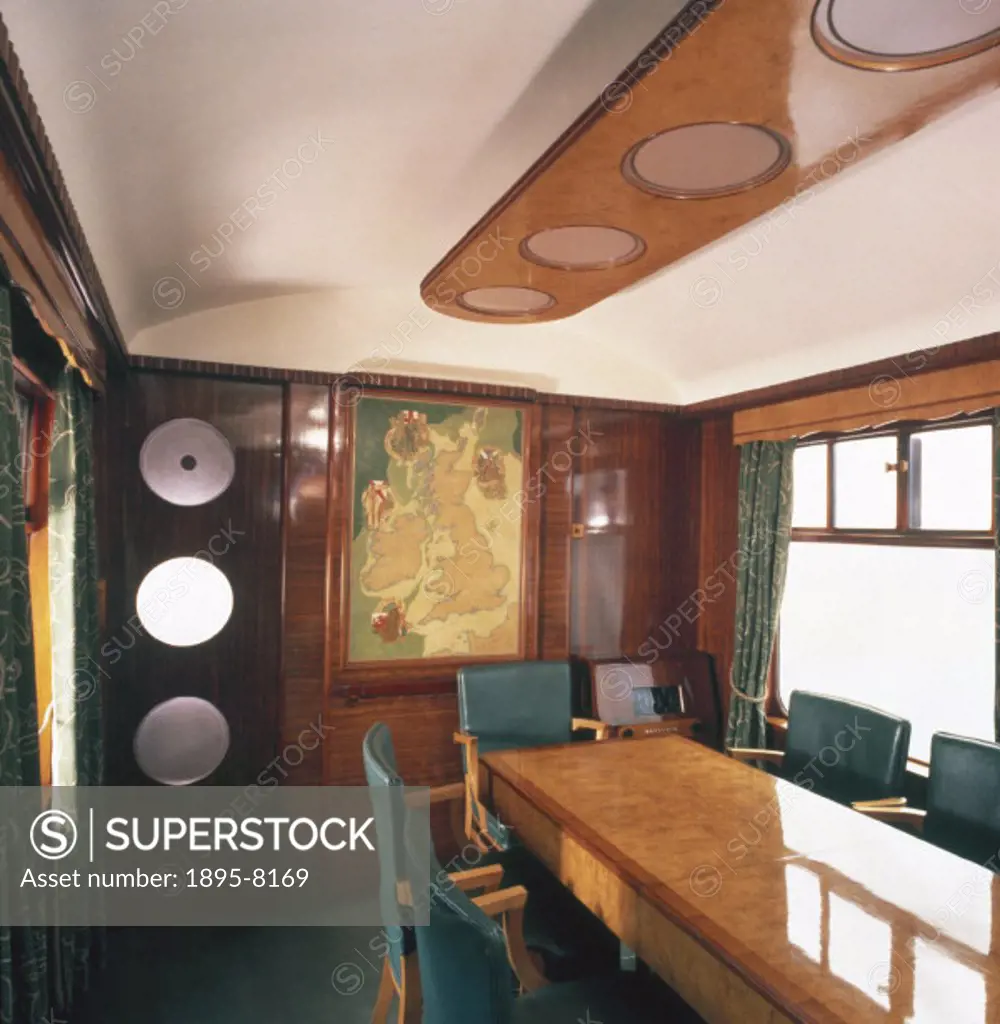 Interior view of a railway carriage built for the Great Western Railway (GWR) and used by HM Queen Elizabeth, the Queen Mother (1900-2002).