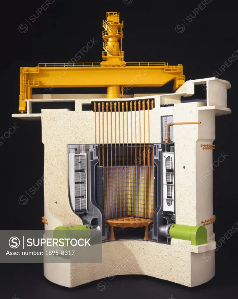 Model (scale 1:50). This reactor was built and became operational in 1968. Its fuel is natural uranium. The Magnox fuel cans fit into vertical channel...
