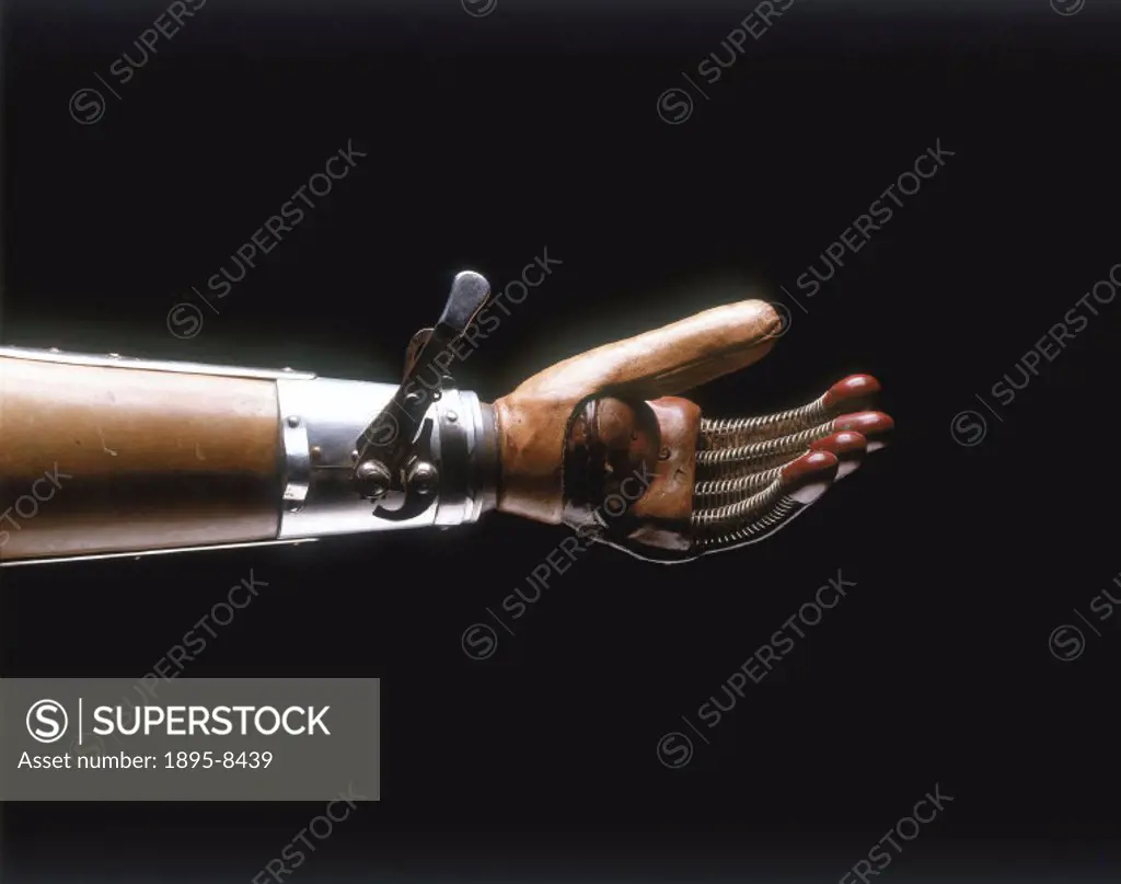 View of hand and forearm of an artificial arm, invented by a surgeon, T S Kirk, and an engineer, Alexander Pringle, and manufactured by the P & K Arti...