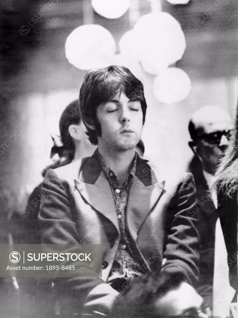 Caption reads: ´Why has Beatle Paul got his eyes shut - he´s meditating´. Paul McCartney (1942-) formed the Beatles in 1960 with John Lennon (1940-19...