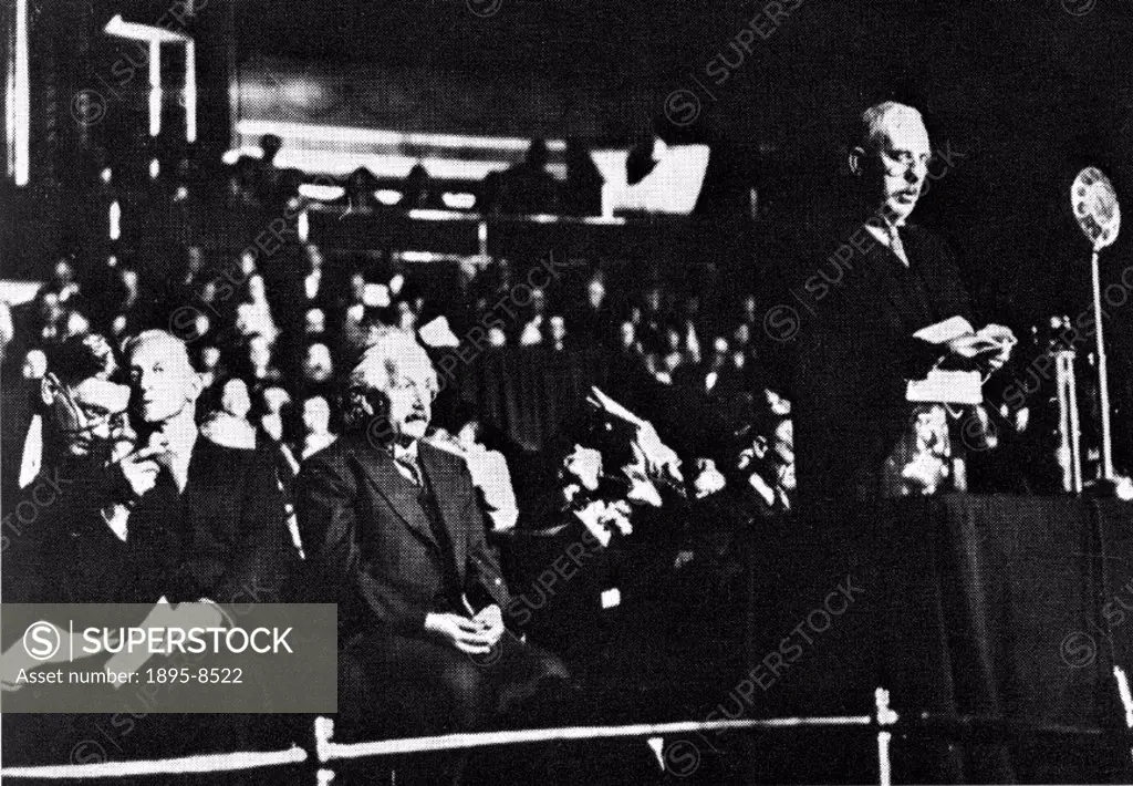 This picture shows Albert Einstein (1879-1955) and Ernest Rutherford (1871-1937) at an appeal for funds for the Academic Assistance Council in 1933. W...