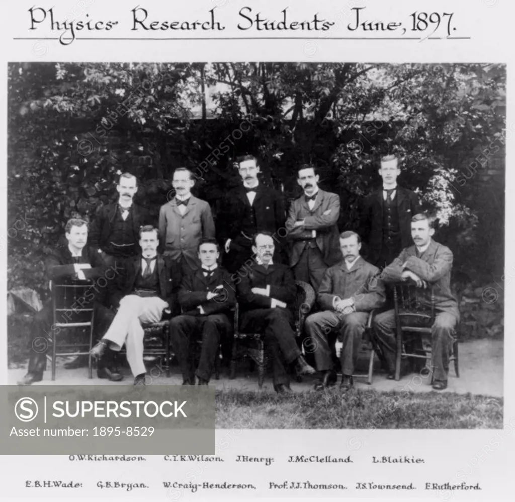 This picture shows the students working on physics research at the Cavendish Laboratory, Cambridge, UK, in June 1897. These men were working under Jos...