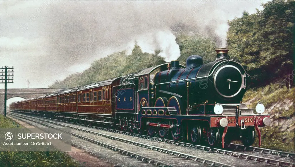 North British Railway 4-4-2 locomotive no 879 heads a Carlisle-Edinburgh express. Reproduction of a painting published in ´The Railway Magazine´.