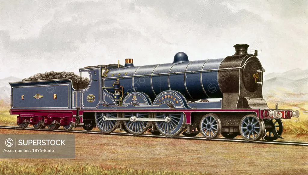 This locomotive was designed by J F McIntosh and built for the Caledonian Railway at the company´s St Rollox works. It is shown in the distinctive roy...
