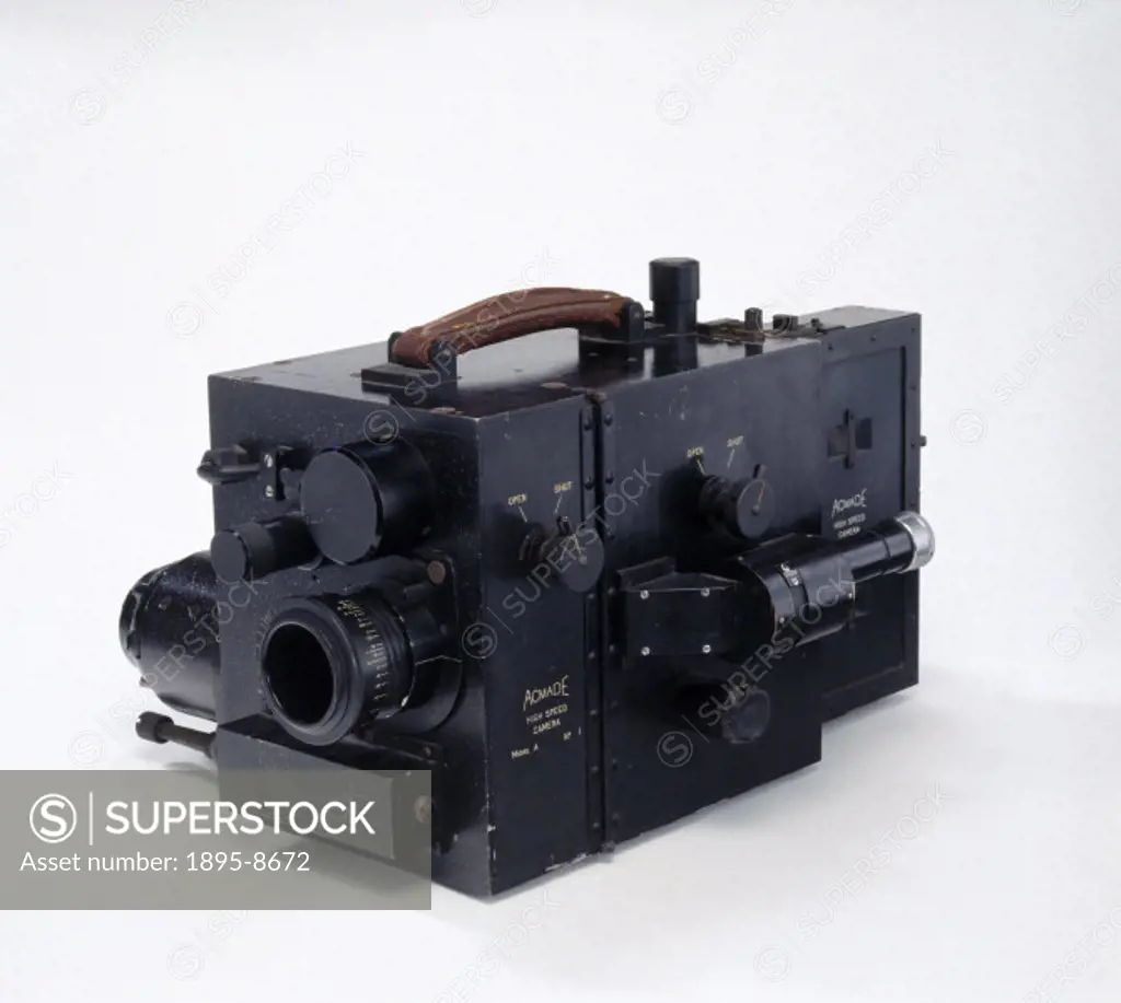 Acmade high speed cine camera, c 1950. This camera was manufactured in limited numbers by the British firm Acmade and was capable of recording images ...