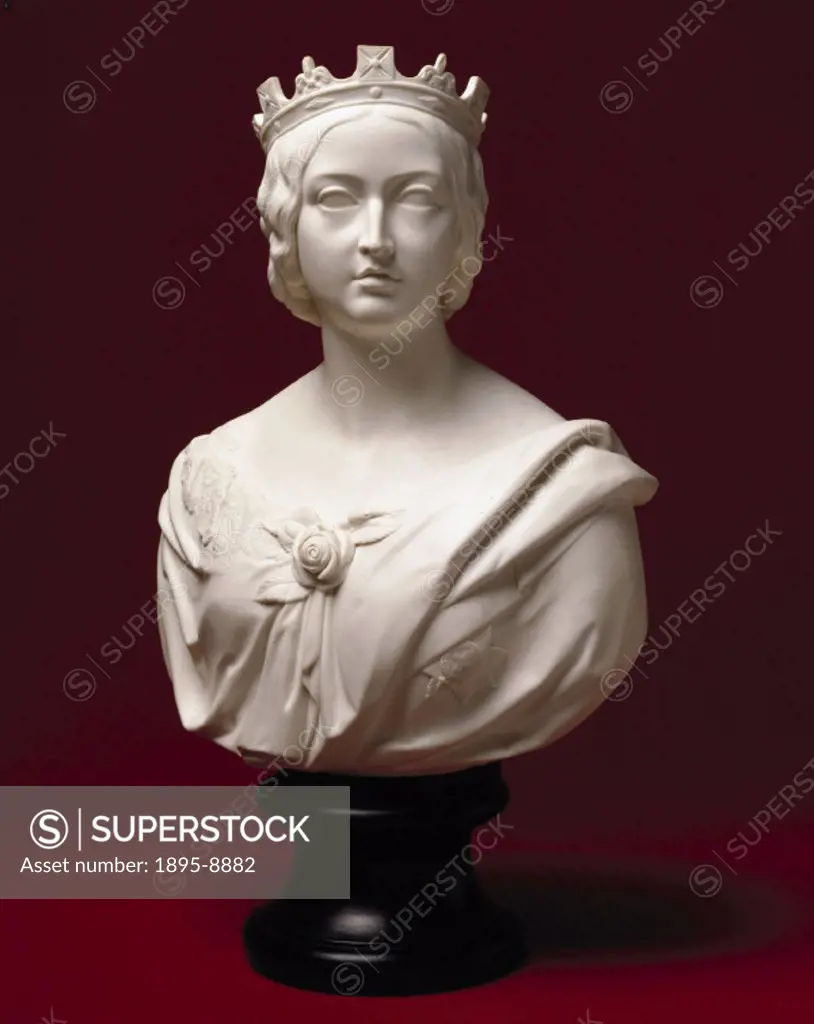 Parian ware bust on a black wooden base manufactured by Brown-Westhead Moore Co after the original marble bust of 1855 by Joseph Durham RA. This is on...