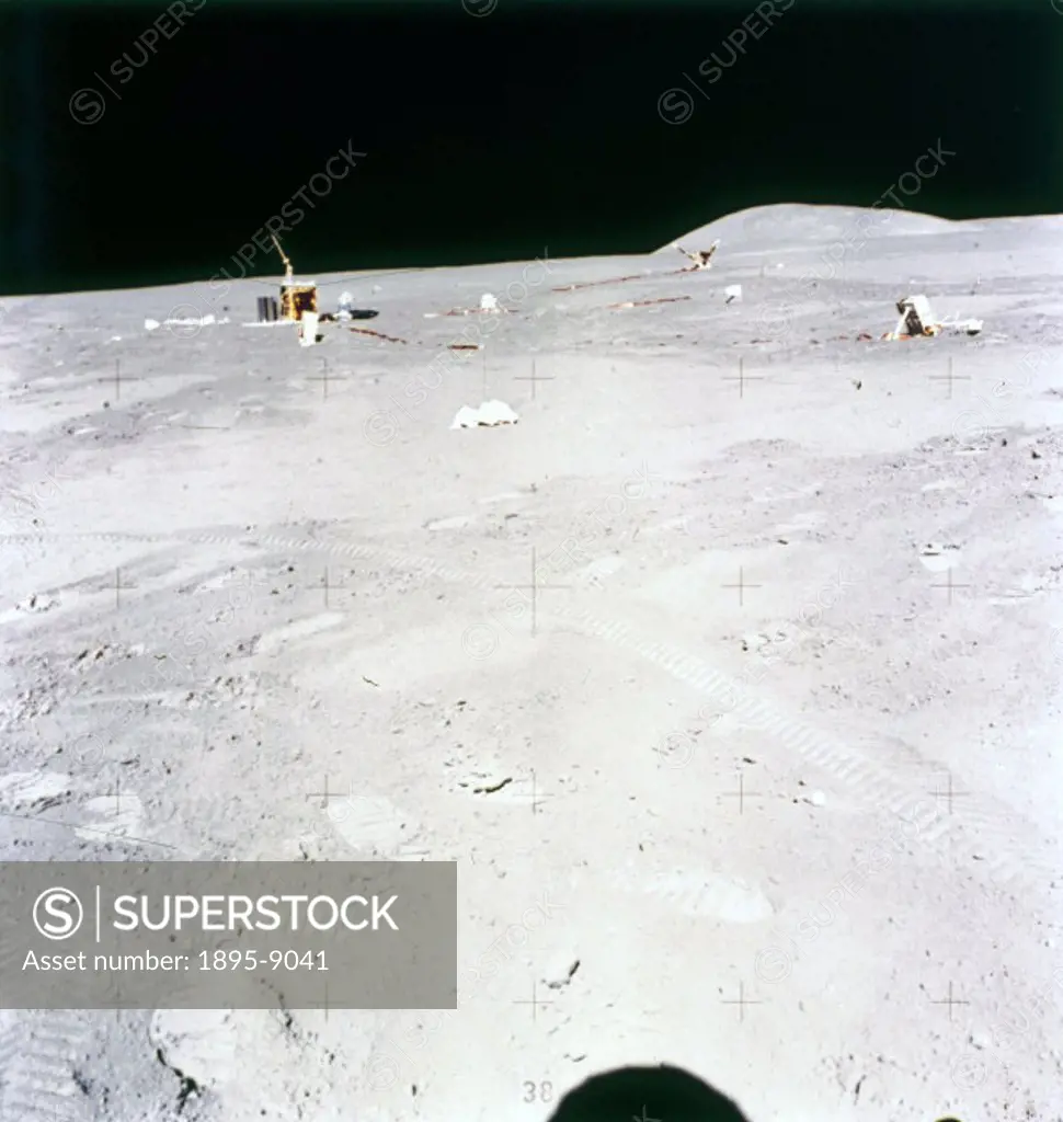 This Apollo Lunar Surface Experiments Package (ALSEP), which included a magnetometer, seismometer and a lunar laser reflector, was photographed from t...