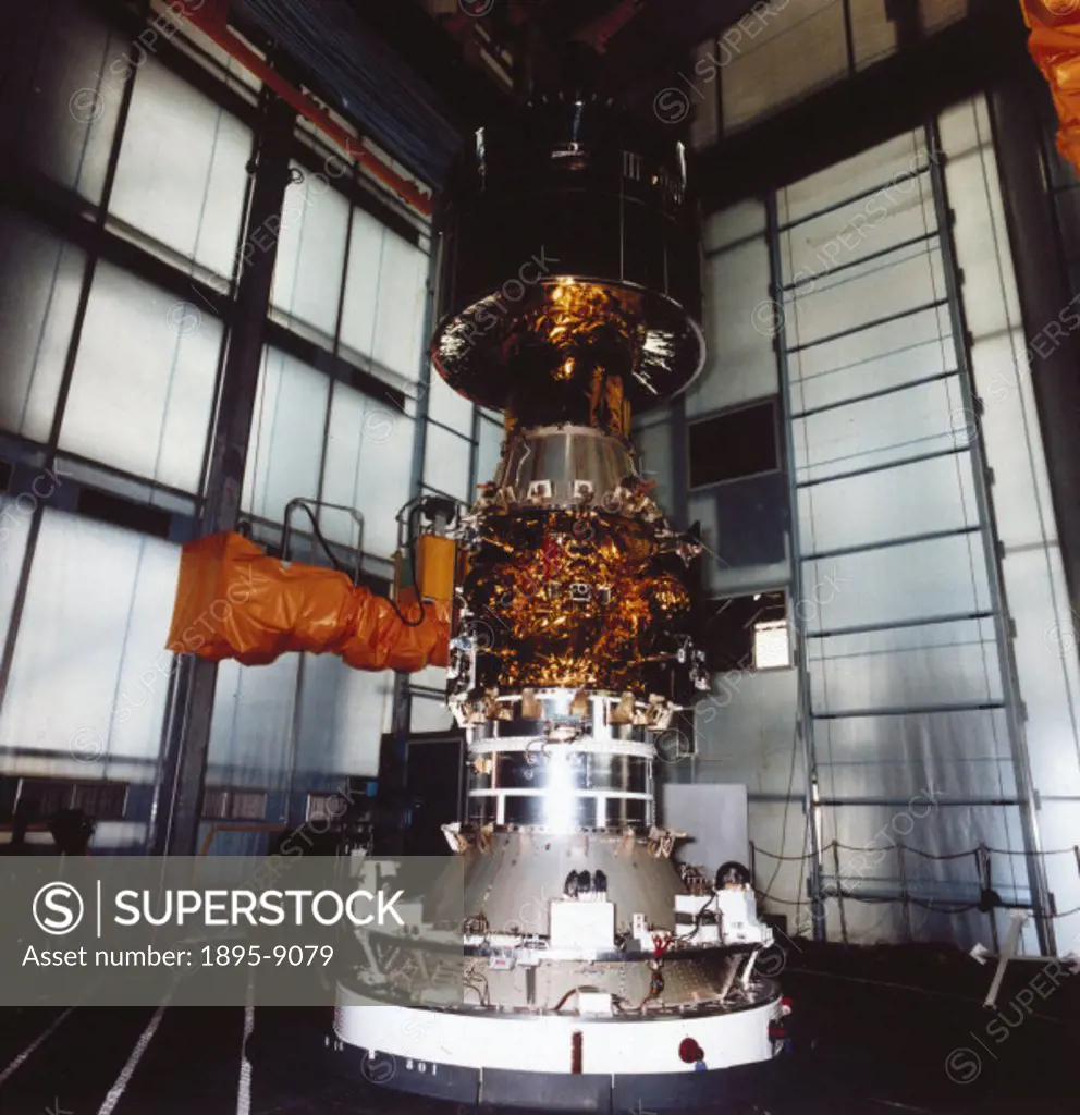 This payload, shown integrated in launch configuration, was launched by a European Ariane rocket on 19th June 1981. Meteosat 2 was the first of the Eu...