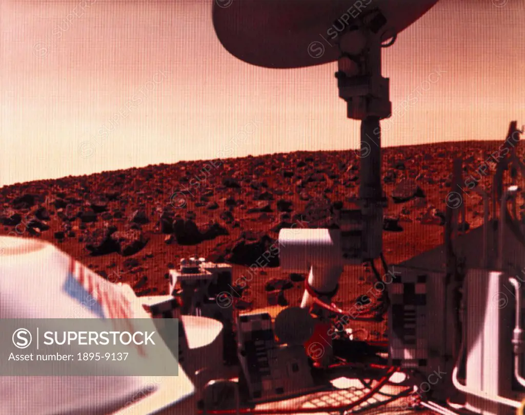 This shows the red Martian landscape and part of the Lander itself. Viking 2 was launched on 9th September 1975 and landed in the Utopia Planitia regi...