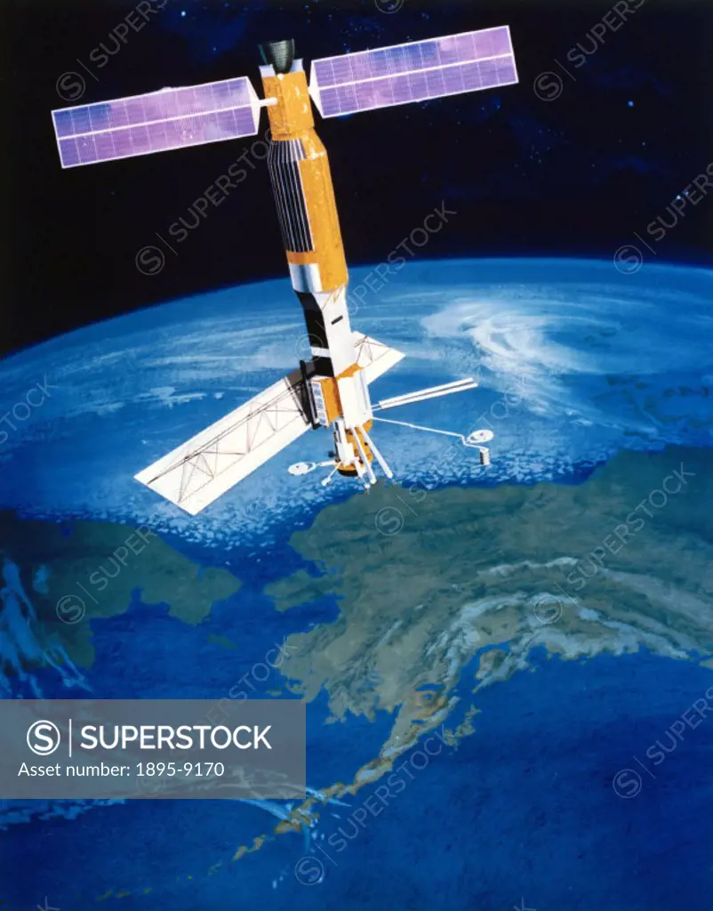 An artists impression of Seasat-A in Earth orbit as it studied the oceans and related weather phenomena. Seasat was managed for NASA by Caltech´s Jet...