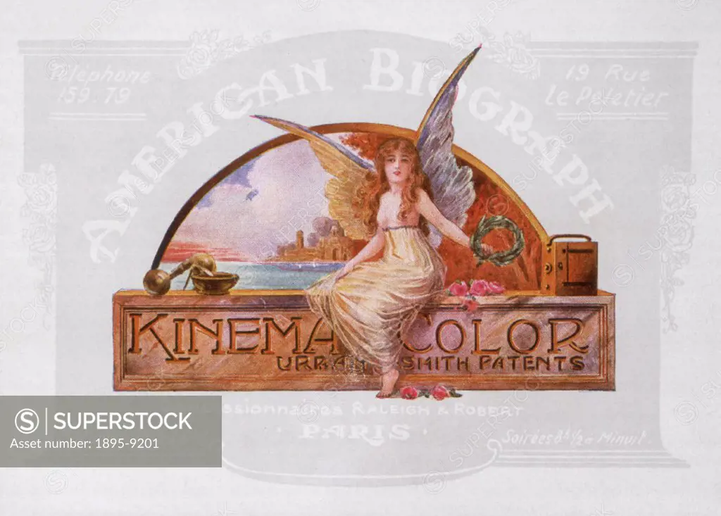 Coloured lithograph issued by Charles Urban (1867-1942) and George Albert Smith (1864-1959), the developers of the Kinemacolor process. This two-colou...