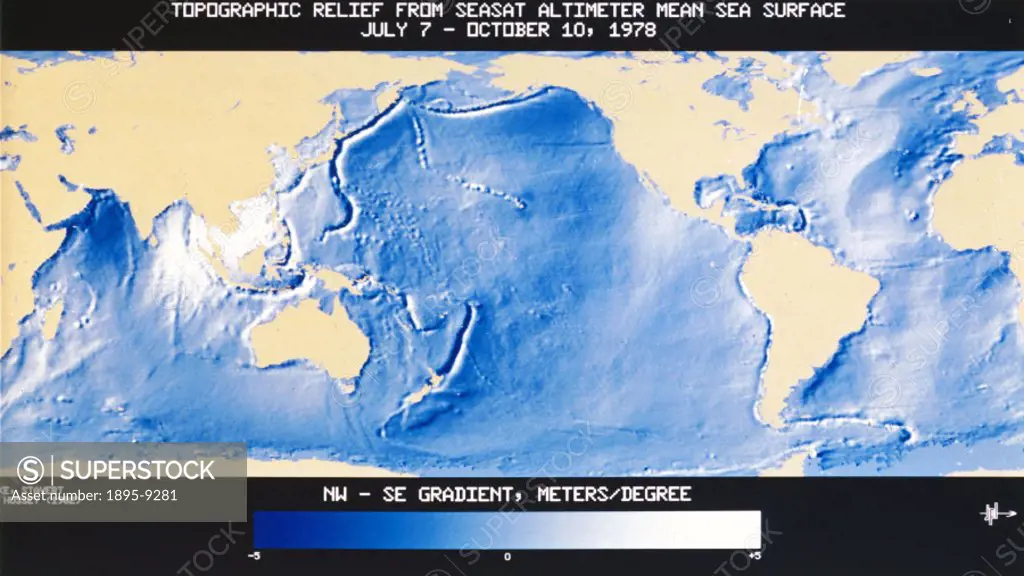 This map, which shows the main ocean trenches, was prepared using altimeter data from the Seasat oceanographic satellite. Seasat was launched on 27th ...