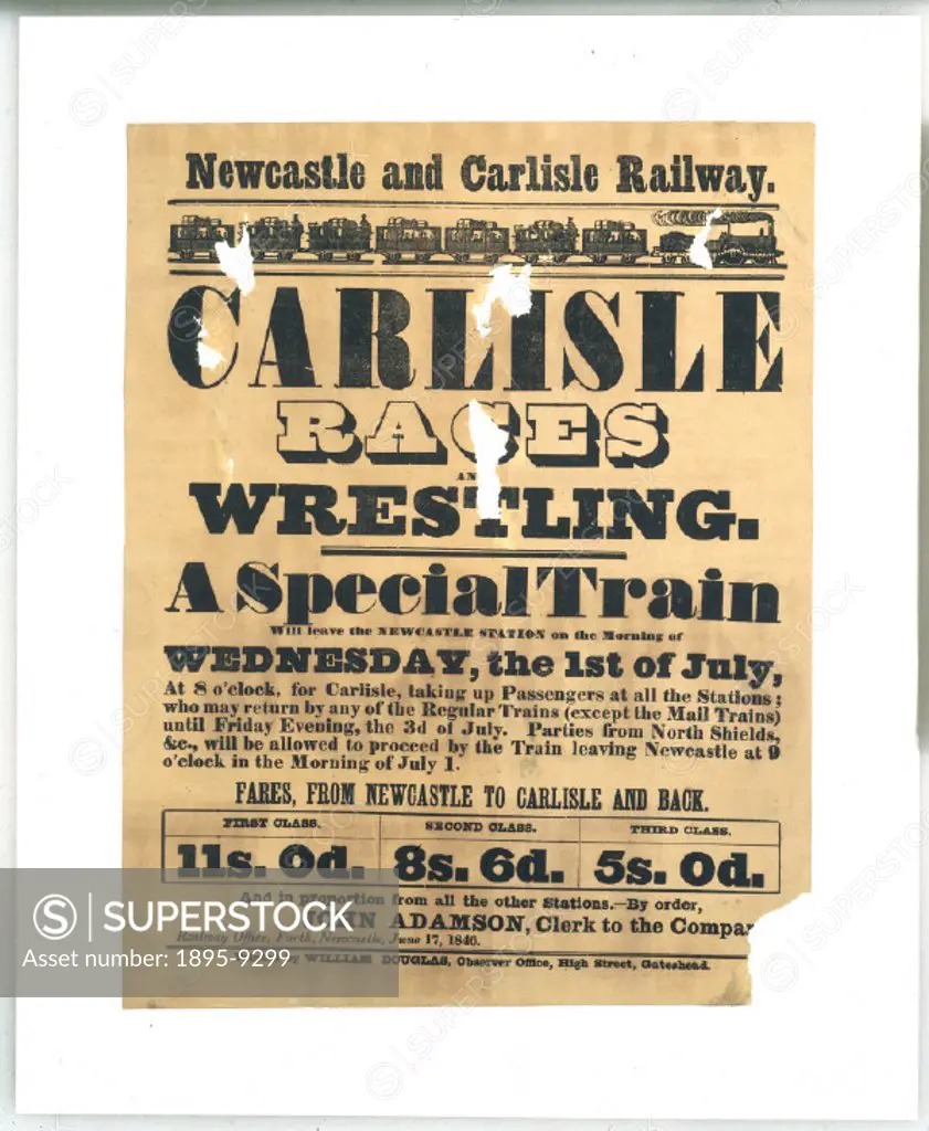 Newcastle & Carlisle Railway handbill. ´Carlisle Races´, 1 July 1846.