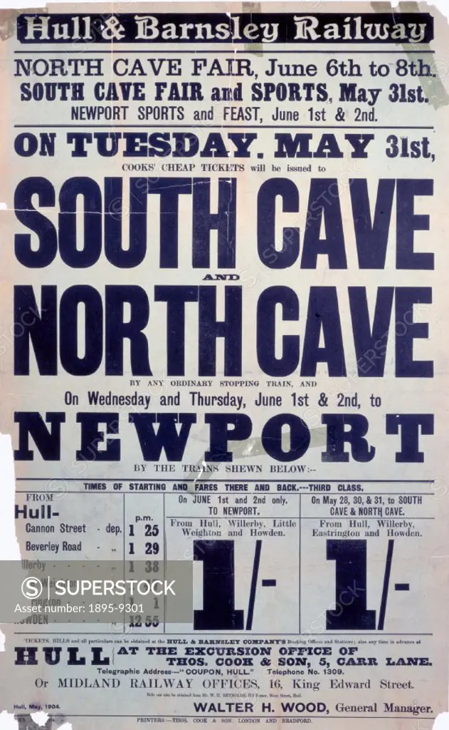 Hull & Barnsley Railway handbill advertising the North Cave Fair, 6 June 1904.