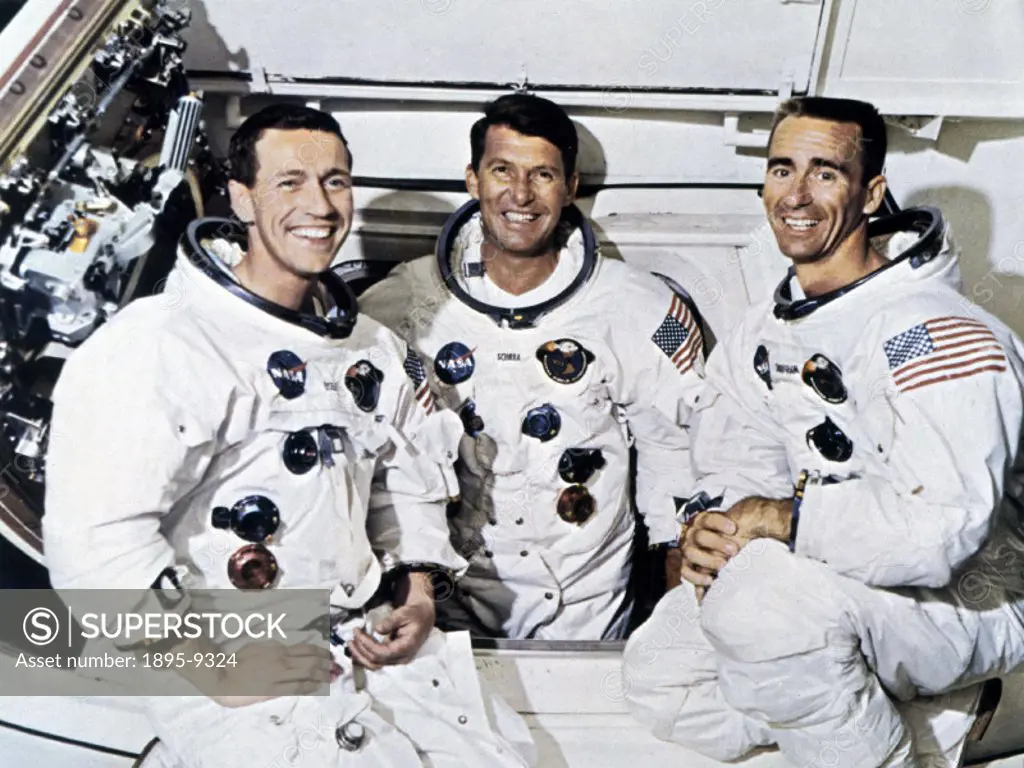 Apollo 7, with astronauts Walter Schirra, Walter Cunningham and Donn Eisele aboard, was launched from the Kennedy Space Centre, Cape Canaveral, Florid...