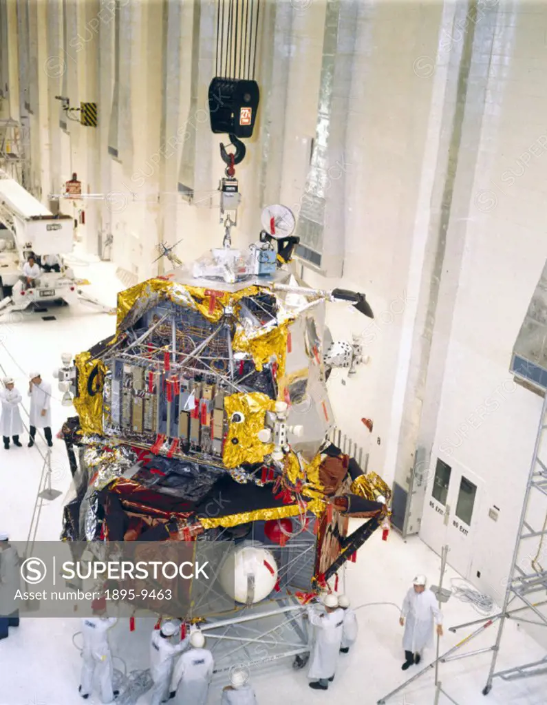Technicians assembling the Apollo 10 Lunar Module at the Kennedy Space Centre, Cape Canaveral, Florida, prior to mating with the rest of the spacecraf...