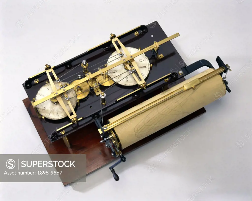 Designed by Lord Kelvin (1824-1907) to predict the tide pattern in harbours, this is a smaller version of his 1872 model. The two dials seen on the ma...