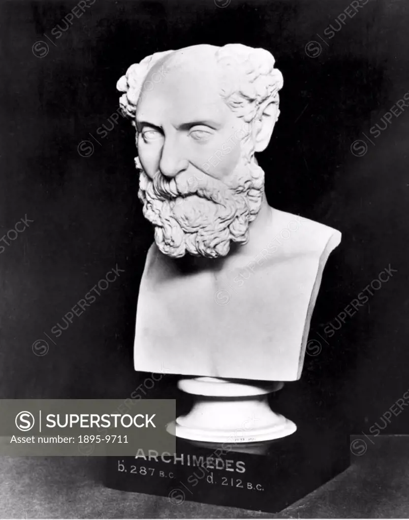 Bust made before 1876 of Archimedes (c 287-212 BC) who is one of the most celebrated figures of the ancient world. His major importance in mathematics...