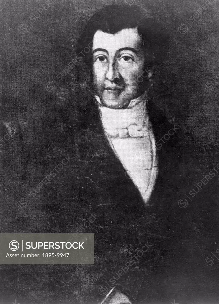 Oil painting of Joseph Bramah (1749-1814). Bramah made numerous inventions, including a beer machine used at the bar of public houses, a safety lock w...