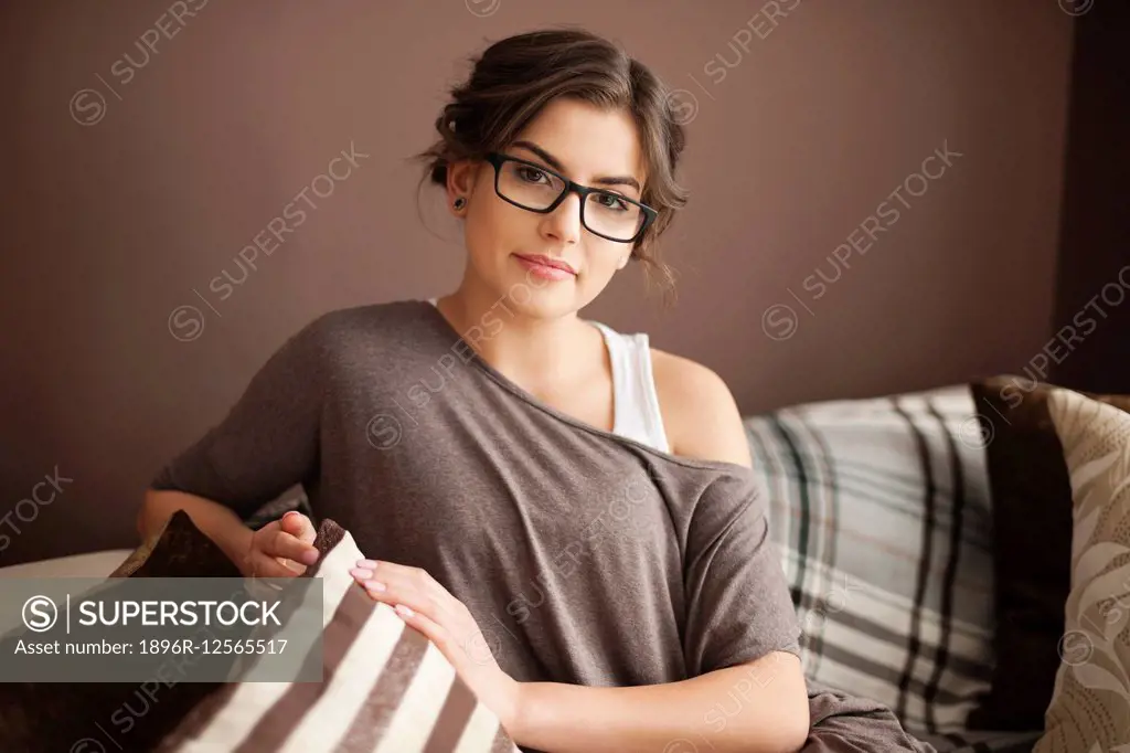 Attractive woman relaxing at home. Debica, Poland