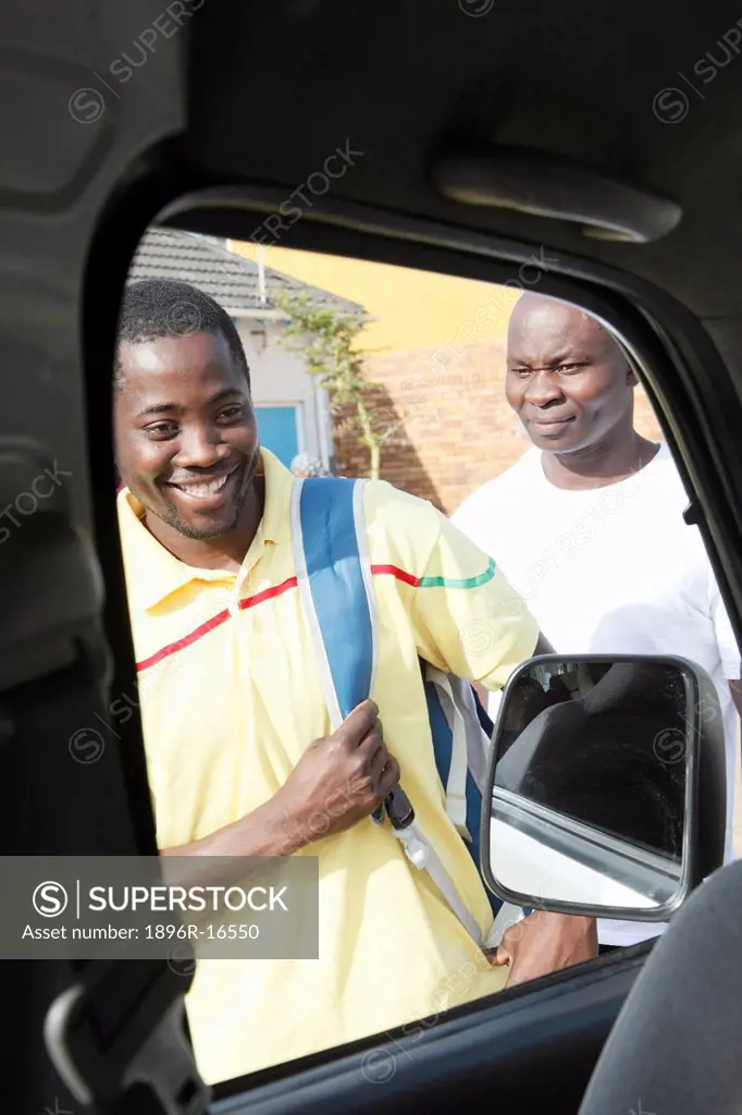 Men outside taxi, Fish Hoek, Cape Town, Western Cape Province, South Africa