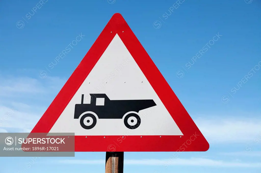 Road sign warning of trucks in road, Queenstown, Eastern Cape Province, South Africa