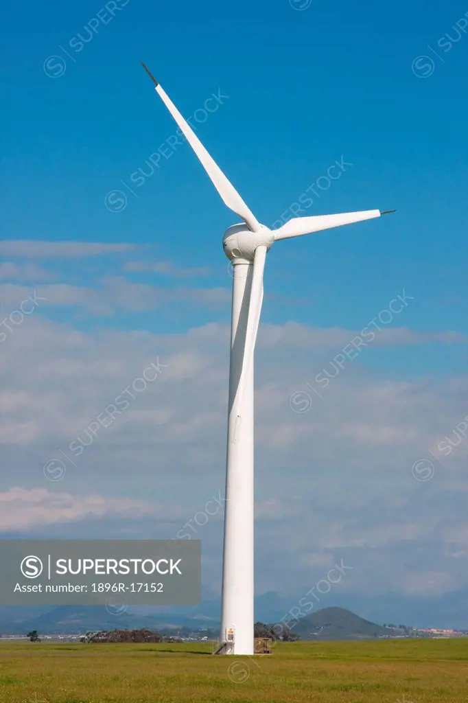 A large wind turbine erected by Eskom to generate electricity at their Klipheuwel Wind Energy Facility, Western Cape Province, South Africa