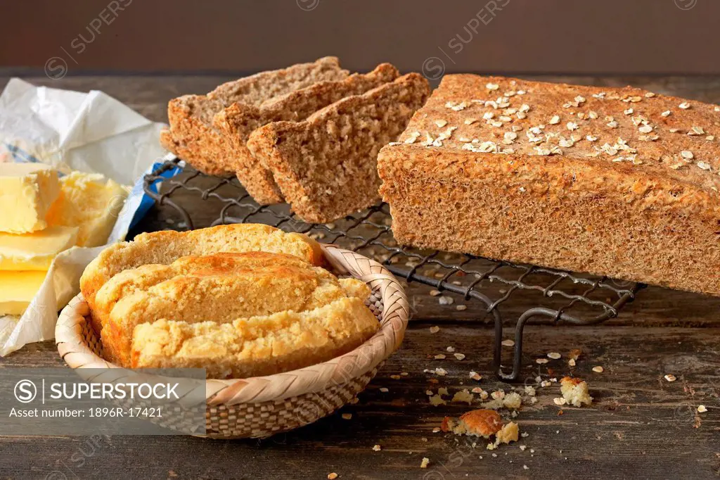 Traditional African cooking. Cornmeal bread and oats bread