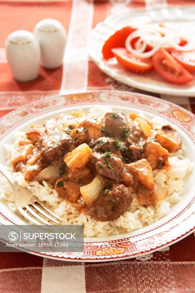 Traditional Karoo cooking. Venison stew served with rice