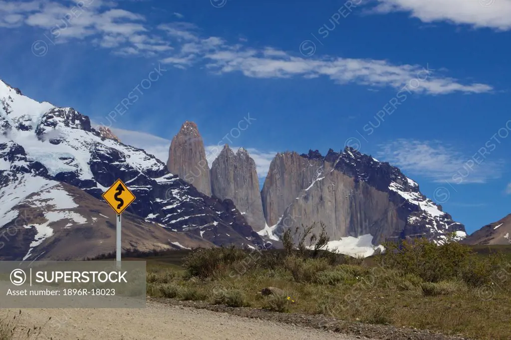 A tourist´s roadside view of the Torres del Paine, Torres del Paine National Park, Patagonia, Chile, South America