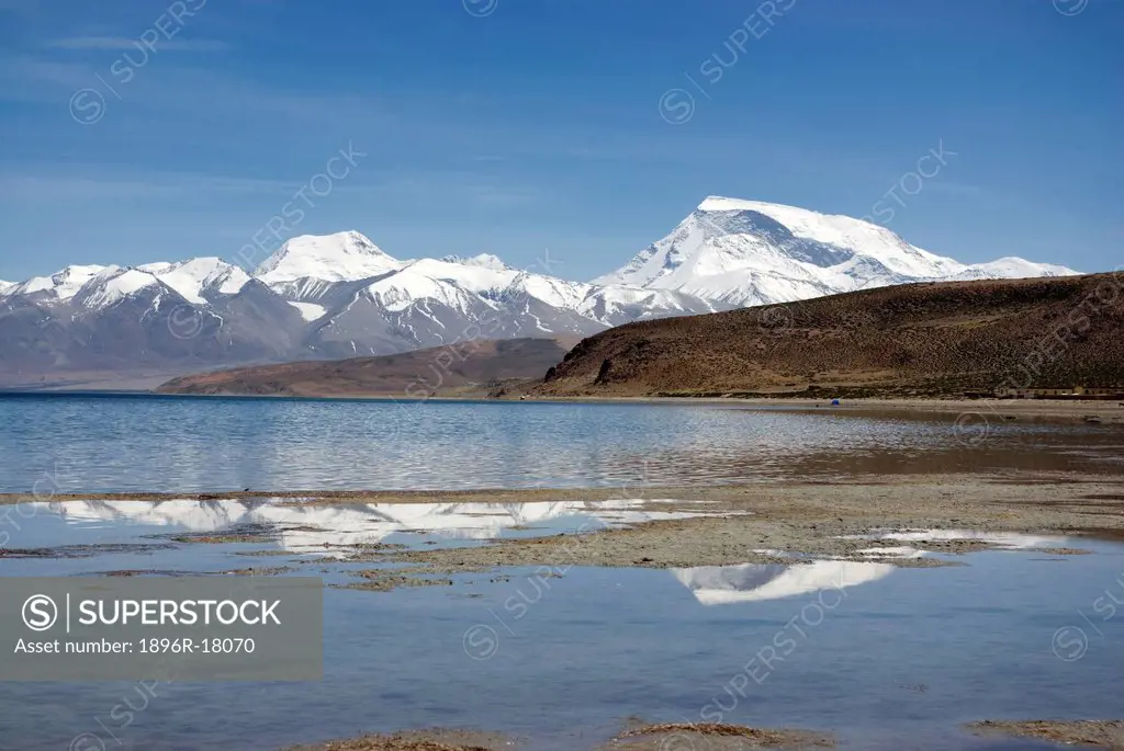 View of Gurla Mandata mountain, Lake Mansarovar, Tibet