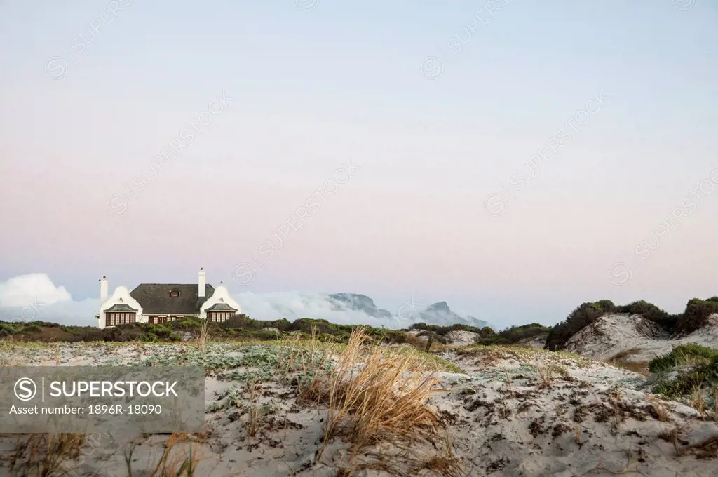 Typical Cape Dutch house on beach, Muizenberg Beach, Cape Town, Western Cape, South Africa