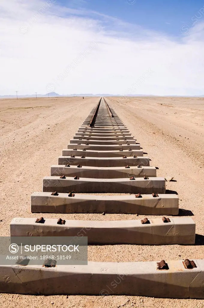 Rusted railway tracks ending, Kolmanskop, Luderitz, Karas Region, Namibia
