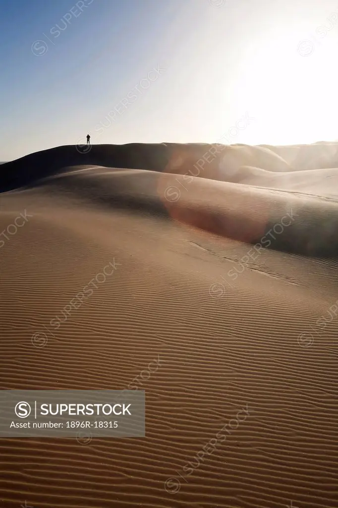 Silhouette of a man standing on a sand dune, Maitlands Beach, Port Elizabeth, Eastern Cape, South Africa