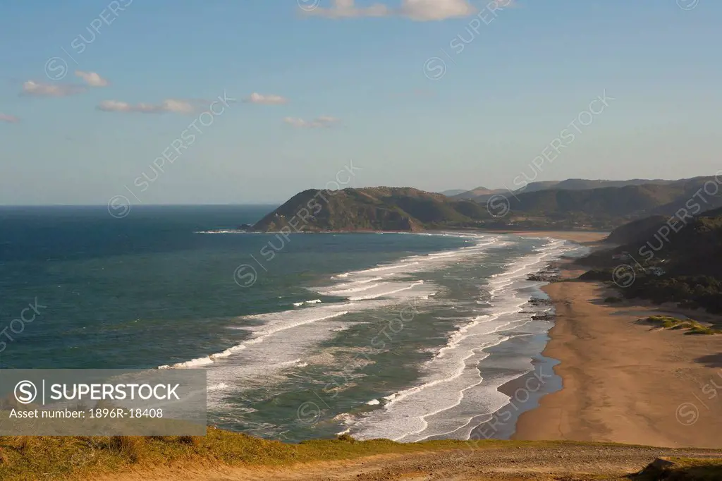 Side view of the coastline and beaches at Port St John´s, Wild Coast, Eastern Cape, South Africa