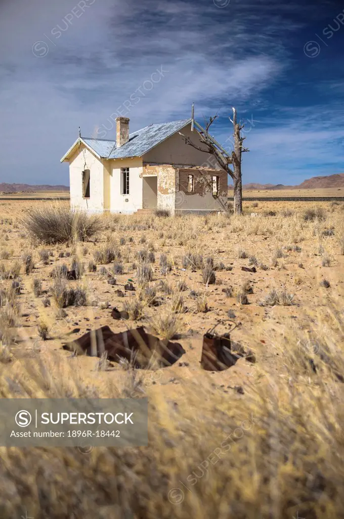 Abandoned house in desert, Kolmanskop, Luderitz, Karas Region, Namibia